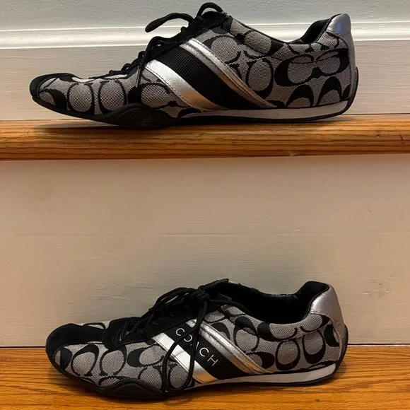 Coach Jayme Signature Black and Silver “C” Monogram Jacquard Sneakers - Picture 2 of 7
